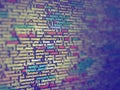 Blue unique background. Programming PHP on laptop computer screen. Program code PHP HTML CSS of site. Template of website, Royalty Free Stock Photo