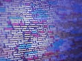 Blue unique background. Programming PHP on laptop computer screen. Program code PHP HTML CSS of site. Royalty Free Stock Photo