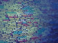Blue unique background. Programming PHP on laptop computer screen. Program code PHP HTML CSS of site. Royalty Free Stock Photo