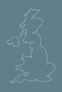 Blue United Kingdom or UK map without divisions with borders on dark background