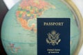 Blue United States passport with map background