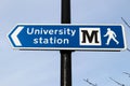 Blue University Station Metro Pedestrian Sign