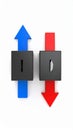 Blue up arrow and red down arrow symbolizing movement direction and decision making process Royalty Free Stock Photo