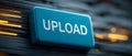 Blue UPLOAD button with digital background Royalty Free Stock Photo