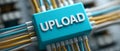 Blue UPLOAD button with digital background Royalty Free Stock Photo