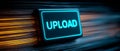 Blue UPLOAD button with digital background Royalty Free Stock Photo