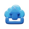 A blue upload icon featuring a cloud and an arrow pointing upwards in a glossy three d style Royalty Free Stock Photo