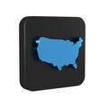 Blue USA map icon isolated on transparent background. Map of the United States of America. Black square button. Royalty Free Stock Photo