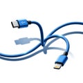 Blue usb-c to lightning charging cable isolated on white background Royalty Free Stock Photo