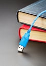 Blue usb cable on books Royalty Free Stock Photo