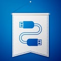 Blue USB cable cord icon isolated on blue background. Connectors and sockets for PC and mobile devices. White pennant Royalty Free Stock Photo