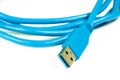 Blue usb 3.0 cable isolated on white background. Royalty Free Stock Photo