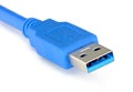 Blue usb 3.0 cable isolated on white background. Royalty Free Stock Photo