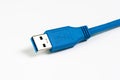 Blue usb 3.0 cable isolated on white background Royalty Free Stock Photo