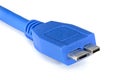 Blue usb 3.0 cable with micro B connector Royalty Free Stock Photo