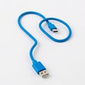 Blue USB cable isolated on white background front view Royalty Free Stock Photo