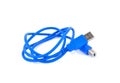 Blue usb cable on white background Royalty Free Stock Photo