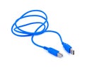 Blue usb cable on white background Royalty Free Stock Photo