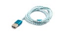 Blue USB cable on white background Royalty Free Stock Photo