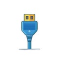 Blue USB data transfer cable connector in a flat cartoon style vector illustration Royalty Free Stock Photo