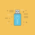 Blue USB Drive with Key Icon for Data Security Royalty Free Stock Photo