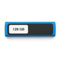 Blue usb flash drive with 128gb capacity isolated on white background Royalty Free Stock Photo