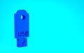 Blue USB flash drive icon isolated on blue background. Minimalism concept. 3d illustration 3D render Royalty Free Stock Photo