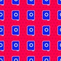 Blue User manual icon isolated seamless pattern on red background. User guide book. Instruction sign. Read before use Royalty Free Stock Photo