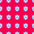 Blue User protection icon isolated seamless pattern on red background. Secure user login, password protected, personal Royalty Free Stock Photo