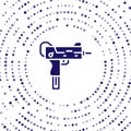 Blue UZI submachine gun icon isolated on white background. Automatic weapon. Abstract circle random dots. Vector