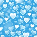 Blue valentines day background with hearts seamless pattern