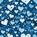 Blue valentines day background with hearts seamless pattern