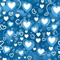 Blue valentines day background with hearts seamless pattern