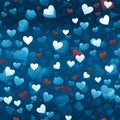 Blue valentines day background with hearts seamless pattern