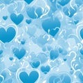 Blue valentines day background with hearts seamless pattern