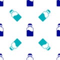 Blue Vape liquid bottle for electronic cigarettes icon isolated seamless pattern on white background. Vector Royalty Free Stock Photo