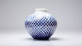 Geometric Patterned Vase: White And Blue Porcelain With Colored Diamonds