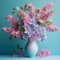 Lilac Arrangement: 3d Paper Sculpture Vase With Teal And Pink Flowers Royalty Free Stock Photo