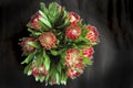 Blue vase with protea flowers