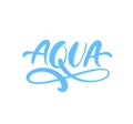 Blue vector Aqua text logo with water wave or infinity sign. Eco concept fresh clean drink water. For shop, web banner, poster