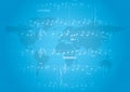 blue vector banner with music notes and striped world map - background with gradient Royalty Free Stock Photo