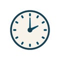 Blue vector clock icon, flat linear time sign