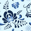 Blue Vector Floral Pattern in russian style. Royalty Free Stock Photo