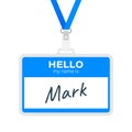 Blue vector `Hello my name is` label sticker on white background. Vector illustration. Royalty Free Stock Photo
