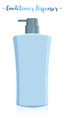 Blue vector illustration of a beauty utensil hair shampoo dispenser bottle.