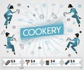 Blue vector illustration concept. Cookery food recipes cover book.  healthy cooking recipe and delicious food cover can be for, ma Royalty Free Stock Photo