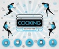 Blue vector illustration concept. Cooking book and food cover book.  healthy cooking recipe and delicious food cover can be for, m Royalty Free Stock Photo