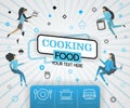 `blue vector illustration concept. cooking food recipes cover book. healthy cooking recipes and delicious food cover can be for,