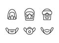 Blue vector individual protection mask icons set Royalty Free Stock Photo