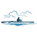 Blue Vector logo illustration of a rowerand man